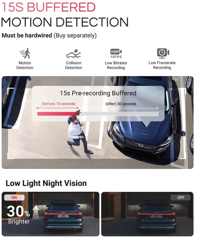 Alt view image 6 of 7 - E1 Pro 4K Mini Dash Cam Front, STARVIS 2 PlatePix HDR Night Vision Car Camera, Built-in 5G WiFi GPS, 1.54'' IPS Screen, Voice Control, 24/7 Buffered Parking Mode, Support 1TB Max