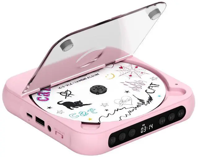 Main image of CD Player Portable with Dual Stereo Speakers, Rechargeable Portable CD Player with Bluetooth for Home with Headphones, Support CD/AUX/USB,Pink