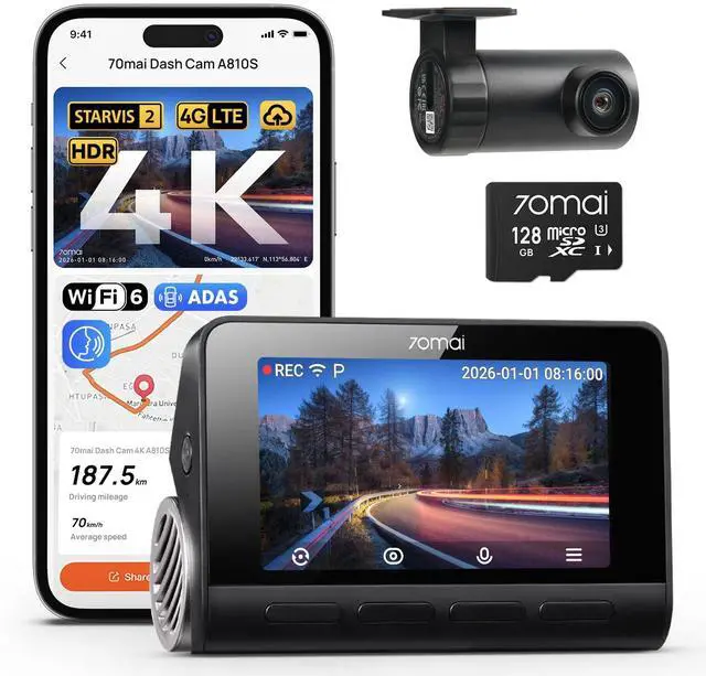 Main image of 4K Dash Cam Front and Rear, 4K+1080P Dual STARVIS 2 Car Dash Camera for Cars, 4G LTE Remote Access, AI Motion Detection, WiFi 6, 5 GPS, 24H Parking Mode, HDR Night Vision, Voice Control, ADAS