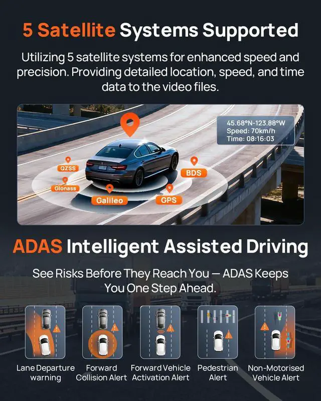 Alt view image 6 of 7 - 4K Dash Cam Front and Rear, 4K+1080P Dual STARVIS 2 Car Dash Camera for Cars, 4G LTE Remote Access, AI Motion Detection, WiFi 6, 5 GPS, 24H Parking Mode, HDR Night Vision, Voice Control, ADAS