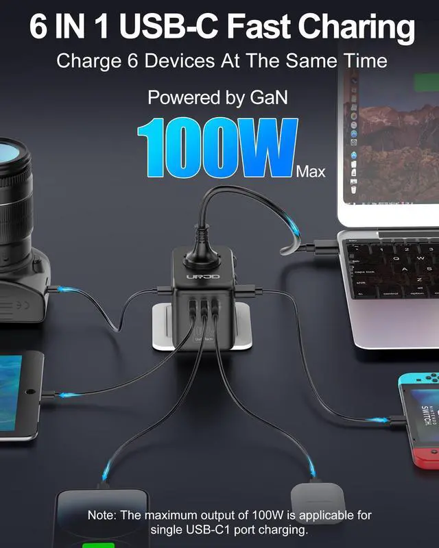 Alt view image 4 of 6 - Universal Travel Adapter 100W GaN Fast Charger in One for Europe UK US | 5 USB C/A Ports + 2500W AC Outlet, For MacBook iPhone iPad Laptop Phone, International Power Adapter for 200+ Countries