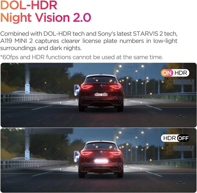 Alt view image 7 of 7 - Dash Cam A119 Mini 2, STARVIS 2 Sensor, 2K 60fps/HDR 30fps Voice Control Car Dash Camera with 5GHz Wi-Fi GPS, Night Vision 2.0, 24H Parking Mode, Supercapacitor (SD Card Not Included)