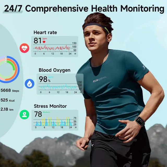 Alt view image 3 of 7 - Smart Watch for Men Women, 1.8" Fitness Tracker for Android & iPhone, Answer/Make Calls, Alexa Built-in, Heart Rate/Sleep/SpO2 Monitor Smartwatch, 3ATM Waterproof Watches, 101+ Sport Modes, 2 Bands