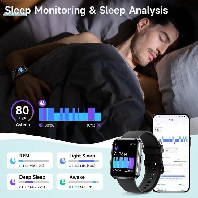 Alt view image 4 of 7 - Smart Watch for Men Women, 1.8" Fitness Tracker for Android & iPhone, Answer/Make Calls, Alexa Built-in, Heart Rate/Sleep/SpO2 Monitor Smartwatch, 3ATM Waterproof Watches, 101+ Sport Modes, 2 Bands