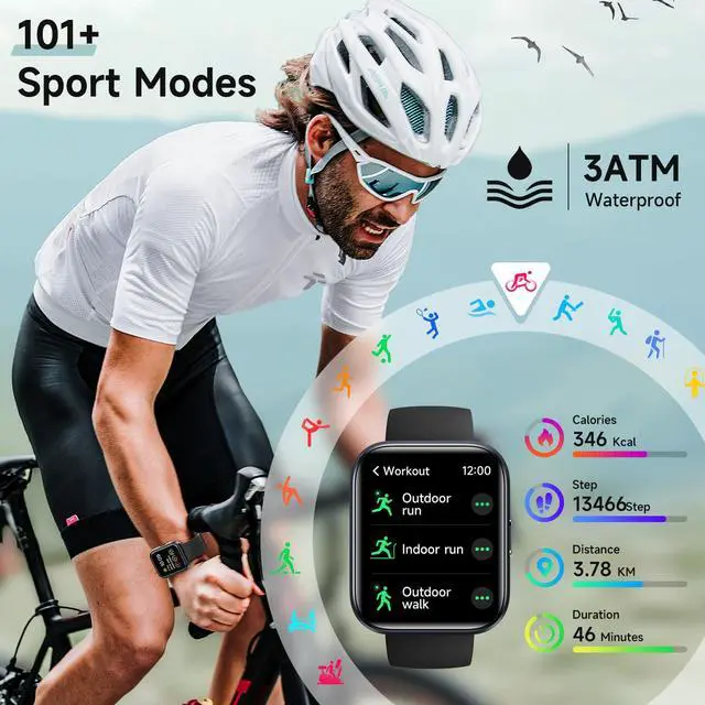 Alt view image 5 of 7 - Smart Watch for Men Women, 1.8" Fitness Tracker for Android & iPhone, Answer/Make Calls, Alexa Built-in, Heart Rate/Sleep/SpO2 Monitor Smartwatch, 3ATM Waterproof Watches, 101+ Sport Modes, 2 Bands