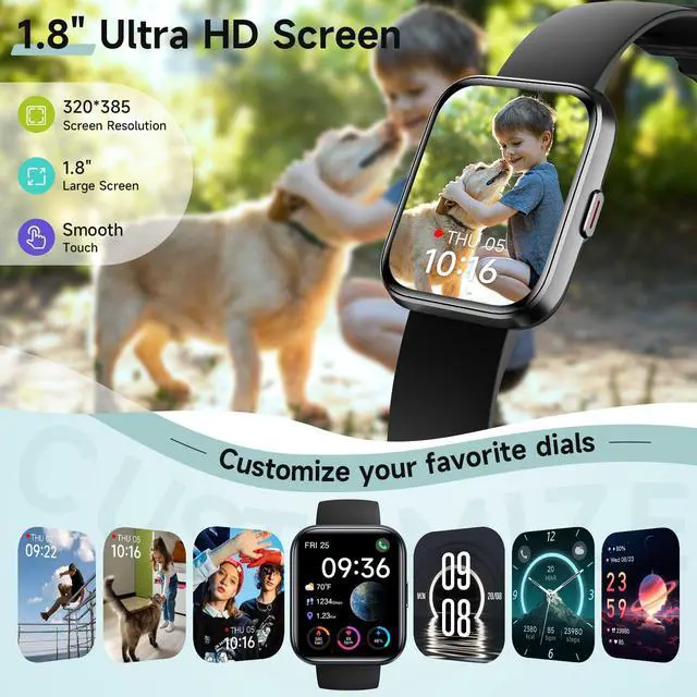 Alt view image 6 of 7 - Smart Watch for Men Women, 1.8" Fitness Tracker for Android & iPhone, Answer/Make Calls, Alexa Built-in, Heart Rate/Sleep/SpO2 Monitor Smartwatch, 3ATM Waterproof Watches, 101+ Sport Modes, 2 Bands