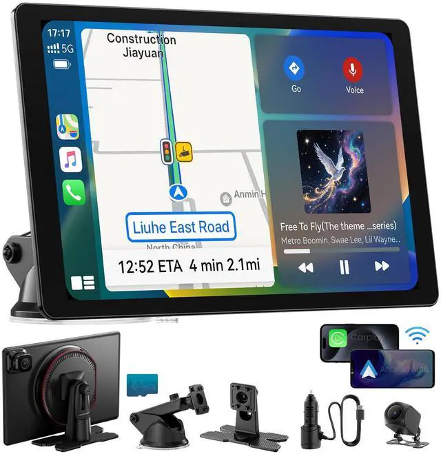 Main image of iK11 11-Inch Wireless Apple CarPlay Screen, Android Auto, 4K Dash Cam | Ultra-Slim 0.16 Inch Touchscreen Car Stereo with1080p Backup Camera, GPS, Mirror Link, Voice Control