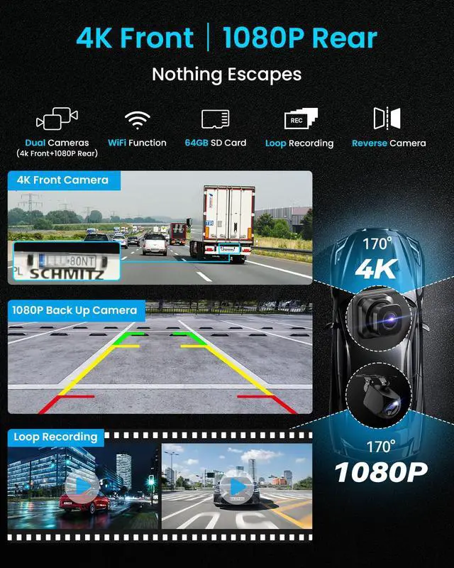 Alt view image 6 of 7 - iK11 11-Inch Wireless Apple CarPlay Screen, Android Auto, 4K Dash Cam | Ultra-Slim 0.16 Inch Touchscreen Car Stereo with1080p Backup Camera, GPS, Mirror Link, Voice Control