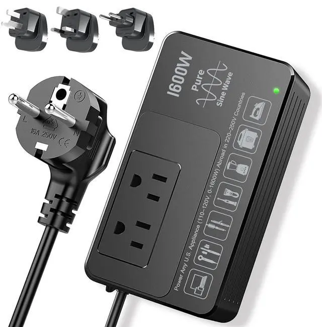 Main image of 1600W 220V to 110V Converter, No Load-Type Restrictions - Plug & Play | Pure Sine Wave Voltage Converter US to Europe International Travel, Power Any 110120V Appliance in 220250V Countries