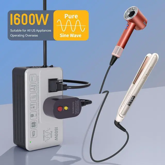 Alt view image 2 of 6 - 1600W 220V to 110V Converter, No Load-Type Restrictions - Plug & Play | Pure Sine Wave Voltage Converter US to Europe International Travel, Power Any 110120V Appliance in 220250V Countries