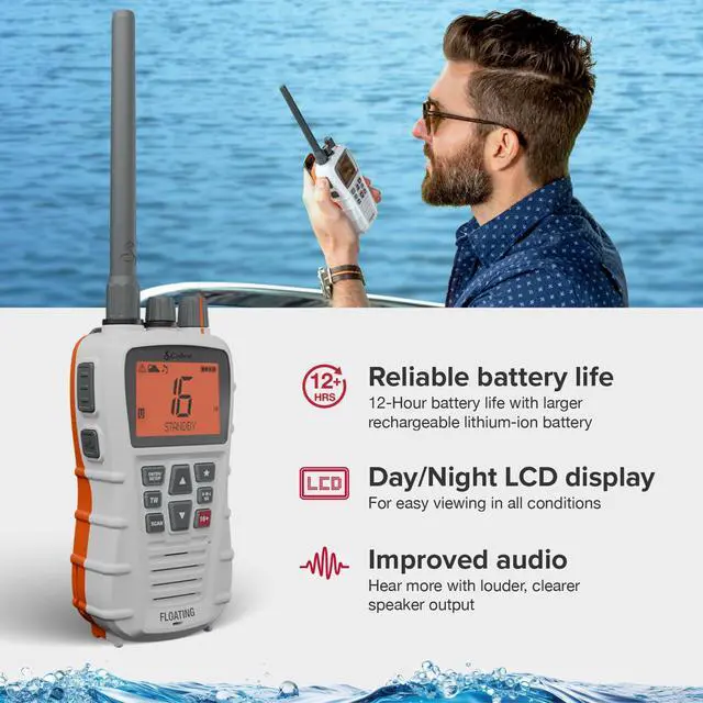 Alt view image 3 of 7 - BlueBound 350 VHF Handheld Marine Radio - White, 6-Watt, Floats | Long Range, NOAA Weather Alerts, International Functionality, IPX7 Waterproof, USB-C, Submersible, LCD Screen, Belt Clip