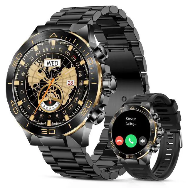 Main image of Luxury Smart Watch for Men Bluetooth Call, 1.43" AMOLED, iOS/Android | 400mAh Heavy Duty Men's Smartwatch Heart Rate Blood Oxygen Blood Pressure Sleep Monitor Pedometer 2 Straps Fitness Tracker