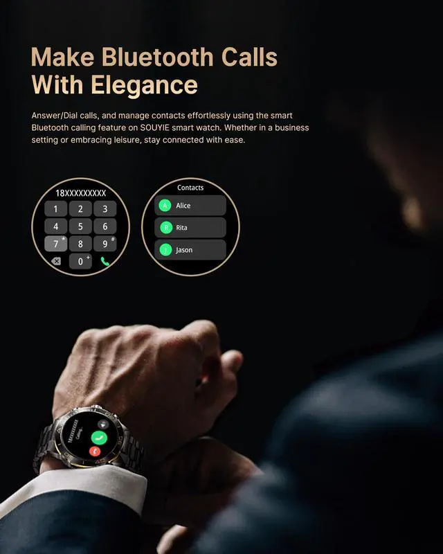 Alt view image 2 of 7 - Luxury Smart Watch for Men Bluetooth Call, 1.43" AMOLED, iOS/Android | 400mAh Heavy Duty Men's Smartwatch Heart Rate Blood Oxygen Blood Pressure Sleep Monitor Pedometer 2 Straps Fitness Tracker