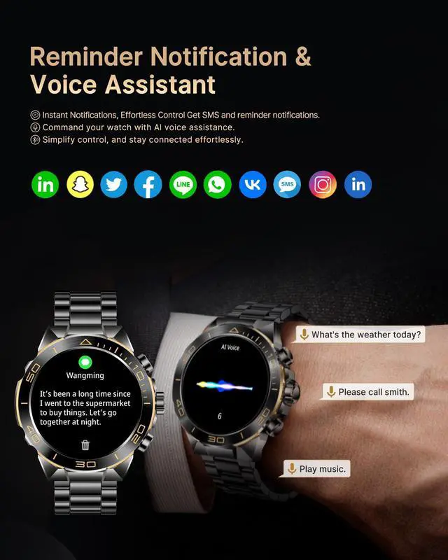 Alt view image 3 of 7 - Luxury Smart Watch for Men Bluetooth Call, 1.43" AMOLED, iOS/Android | 400mAh Heavy Duty Men's Smartwatch Heart Rate Blood Oxygen Blood Pressure Sleep Monitor Pedometer 2 Straps Fitness Tracker
