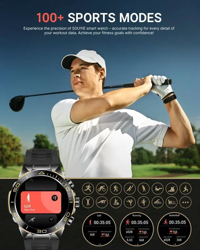 Alt view image 5 of 7 - Luxury Smart Watch for Men Bluetooth Call, 1.43" AMOLED, iOS/Android | 400mAh Heavy Duty Men's Smartwatch Heart Rate Blood Oxygen Blood Pressure Sleep Monitor Pedometer 2 Straps Fitness Tracker