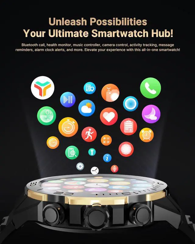 Alt view image 7 of 7 - Luxury Smart Watch for Men Bluetooth Call, 1.43" AMOLED, iOS/Android | 400mAh Heavy Duty Men's Smartwatch Heart Rate Blood Oxygen Blood Pressure Sleep Monitor Pedometer 2 Straps Fitness Tracker