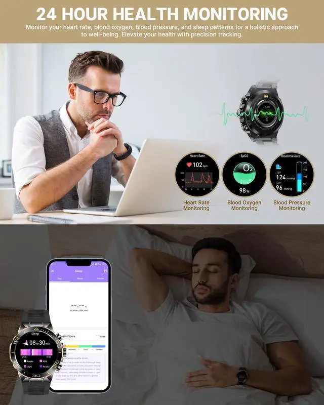 Alt view image 6 of 7 - Luxury Smart Watch for Men Bluetooth Call, 1.43" AMOLED, iOS/Android | 400mAh Heavy Duty Men's Smartwatch Heart Rate Blood Oxygen Blood Pressure Sleep Monitor Pedometer 2 Straps Fitness Tracker