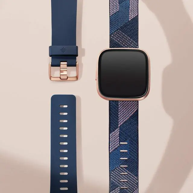 Alt view image 6 of 7 - Versa 2 Special Edition Health and Fitness Smart Watch with Heart Rate, Music, Alexa Built-In, Sleep and Swim Tracking, Navy and Pink Woven/Copper Rose, One Size (S and L Bands Included), 2.3