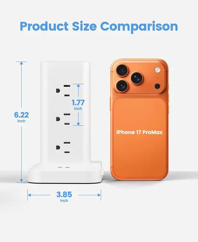 Alt view image 2 of 7 - Power Strip Tower with Surge Protector 1800J, Fast Charging Tower PD20W USB-C Ports with 12 AC Outlets, Extension Cord for Home Office Dorm Room, 10ft, White