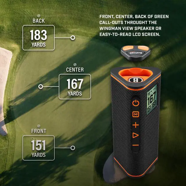 Alt view image 4 of 7 - Golf Wingman View Golf Speaker | GPS Audible & Visual Distances, Hazard Detection, Remote Control, Magnetic Cart Mount