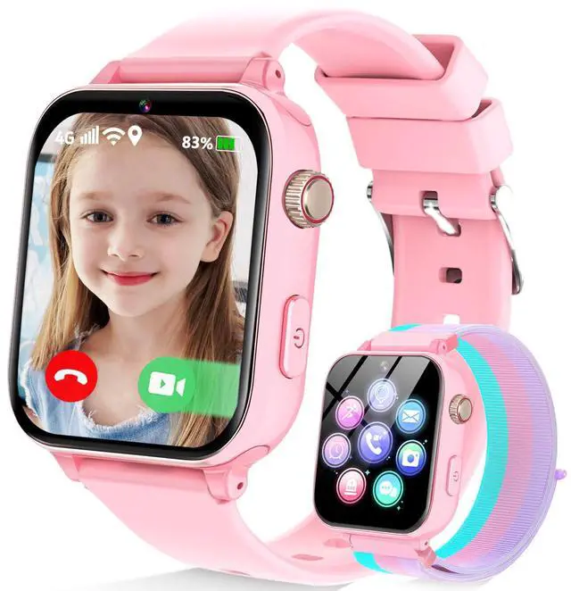 Main image of 4G Kids Smart Watch Phone GPS, Smartwatch for Boys Girls Ages 4-12 Years with Video Call Chat Class Mode SOS Camera Alarm Games Parental App Touch Watch Gifts for Children (Includes SIM Card) Pink