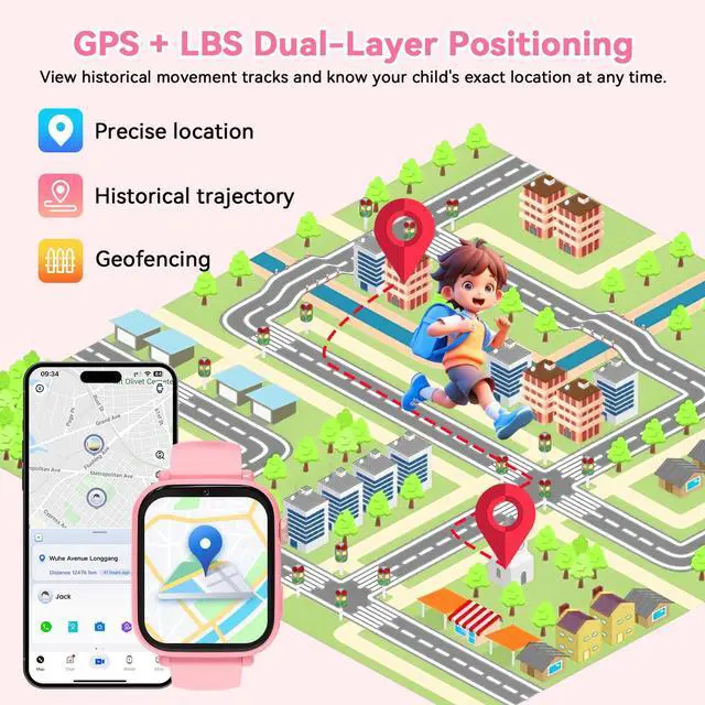 Alt view image 3 of 7 - 4G Kids Smart Watch Phone GPS, Smartwatch for Boys Girls Ages 4-12 Years with Video Call Chat Class Mode SOS Camera Alarm Games Parental App Touch Watch Gifts for Children (Includes SIM Card) Pink