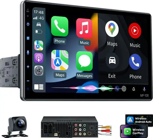 Main image of 10.1" Wireless Single Din Car Radio Stereo with Apple Carplay Android Auto Touch Screen, Car Play Audio Receivers Headunit, Bluetooth 5.3, Backup Camera, 240W, 2 Subwoofers, Navigation, FM/AM, SWC