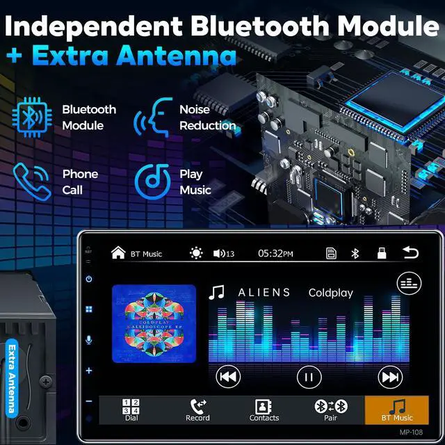 Alt view image 4 of 7 - 10.1" Wireless Single Din Car Radio Stereo with Apple Carplay Android Auto Touch Screen, Car Play Audio Receivers Headunit, Bluetooth 5.3, Backup Camera, 240W, 2 Subwoofers, Navigation, FM/AM, SWC