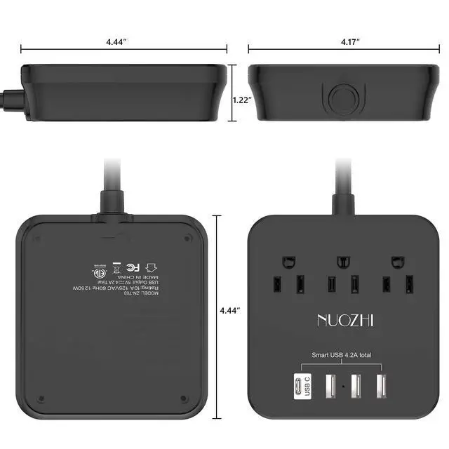 Alt view image 7 of 7 - Cruise Essentials,6 Ft Power Strip with 3 Outlets and 4 USB Ports(1 USB C), Non Surge Protector for Cruise Ship, Travel, Home Office, ETL Listed, Black