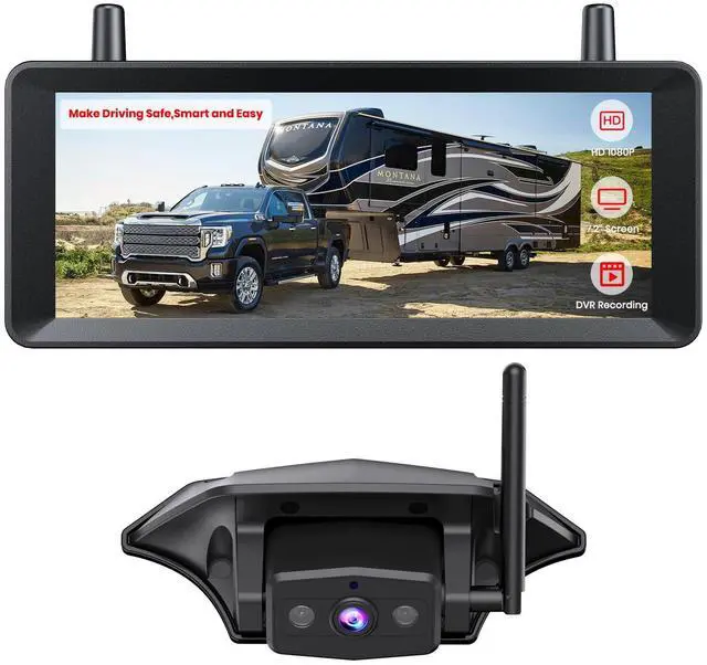 Main image of Wireless RV Backup Camera, 30Min Plug and Play Setup | Smooth Live View Even Past 60ft, 7.2" 1080P DVR Monitor, IR Night Vision Backup Camera for Pre-Wired RV, 5th Wheel, Trailer