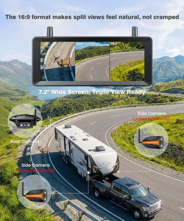 Alt view image 5 of 7 - Wireless RV Backup Camera, 30Min Plug and Play Setup | Smooth Live View Even Past 60ft, 7.2" 1080P DVR Monitor, IR Night Vision Backup Camera for Pre-Wired RV, 5th Wheel, Trailer