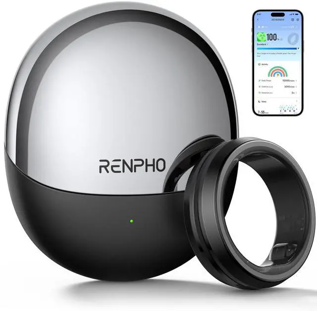 Main image of Lynx Smart Ring, Subscription-Free App, Black, Size 12 | All Day Sleep & Activity Tracking, Includes Charging Case, 7-Day Battery Life, Size Before You Buy