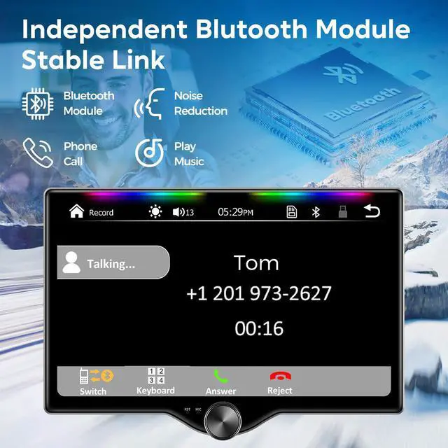 Alt view image 5 of 7 - 10.1" QLED Double Din Car Stereo with Wireless Carplay & Android Auto, Music Sync Luminous Bar, SWC, Bluetooth, Backup Camera, 240W, Dual Subwoofer Output, Car Radio, Navigation, FM/AM