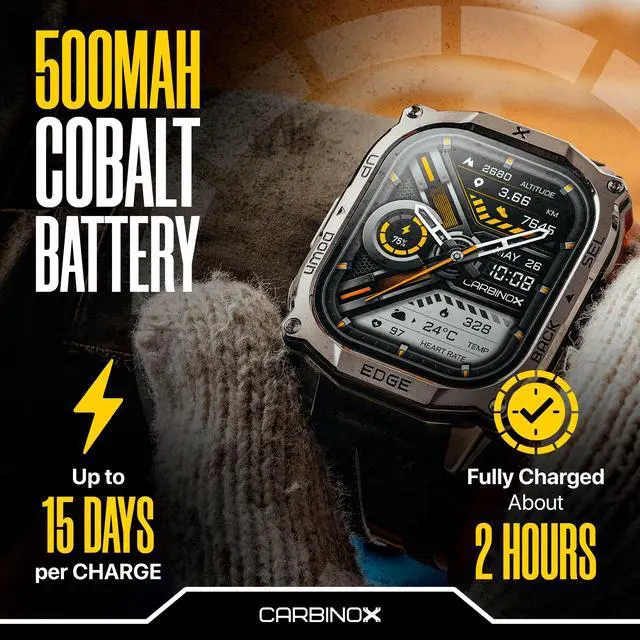 Alt view image 3 of 7 - Edge Smart Watch Rugged, 1.96 AMOLED, Stainless Steel, IP69K/5ATM Fitness trackers, Dual-Band GNSS, 500mAh, Bluetooth Calls, Smart Watch for Android Phones iOS (Black)