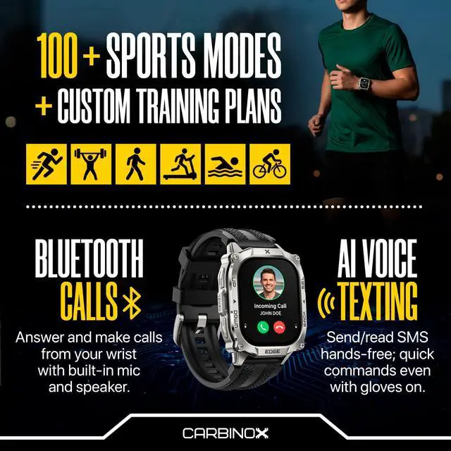 Alt view image 5 of 7 - Edge Smart Watch Rugged, 1.96 AMOLED, Stainless Steel, IP69K/5ATM Fitness trackers, Dual-Band GNSS, 500mAh, Bluetooth Calls, Smart Watch for Android Phones iOS (Black)