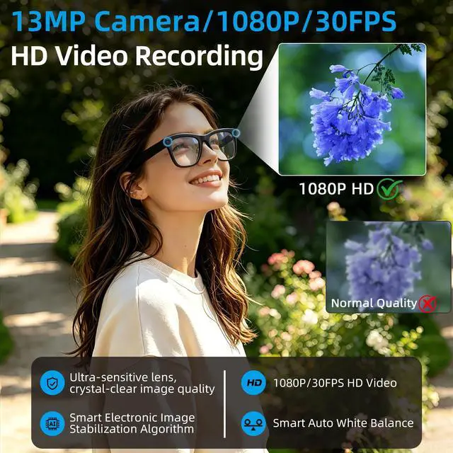 Alt view image 2 of 7 - AI Smart Glasses with 13MP Camera & Real-Time Translation,4K HD Video Recording for Vlogging, Voice Assistant, Open-Ear Audio, Photochromic Lenses for Business and Travel