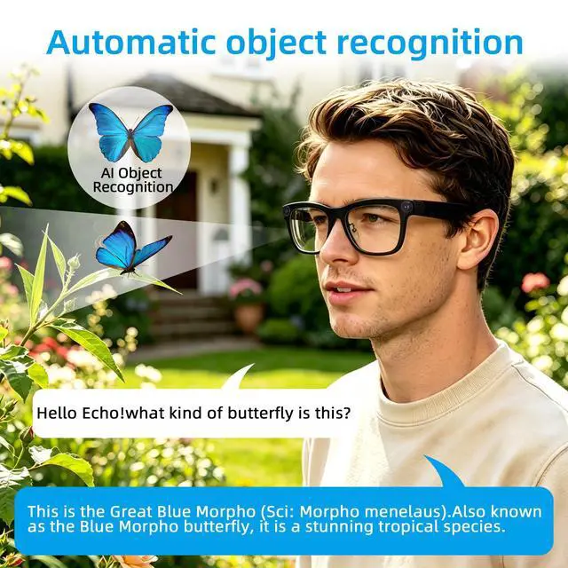 Alt view image 3 of 7 - AI Smart Glasses with 13MP Camera & Real-Time Translation,4K HD Video Recording for Vlogging, Voice Assistant, Open-Ear Audio, Photochromic Lenses for Business and Travel