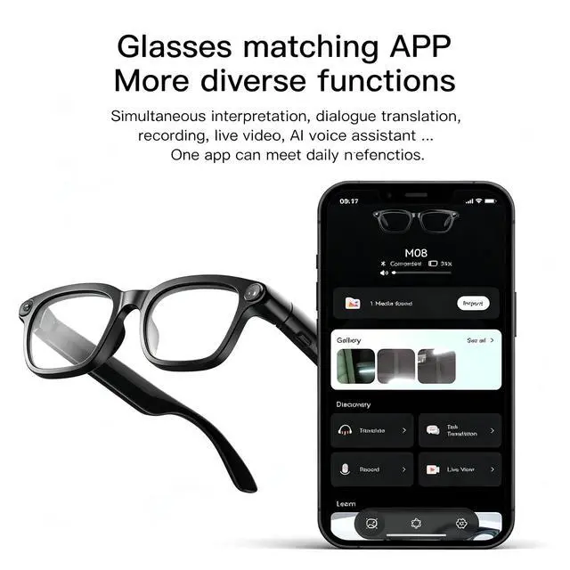 Alt view image 6 of 7 - AI Smart Glasses with 13MP Camera & Real-Time Translation,4K HD Video Recording for Vlogging, Voice Assistant, Open-Ear Audio, Photochromic Lenses for Business and Travel