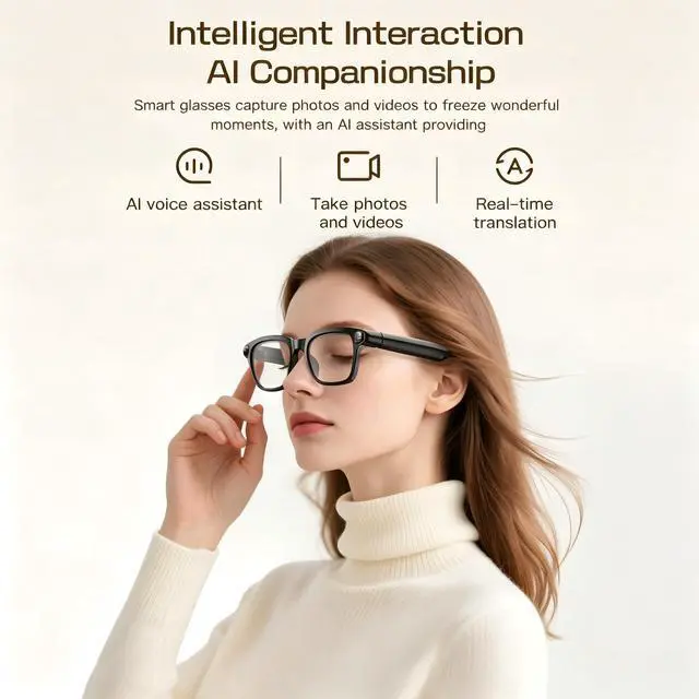 Alt view image 7 of 7 - AI Smart Glasses with 13MP Camera & Real-Time Translation,4K HD Video Recording for Vlogging, Voice Assistant, Open-Ear Audio, Photochromic Lenses for Business and Travel