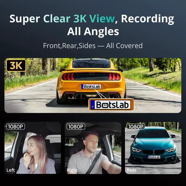 Alt view image 2 of 7 - 3K 4 Channel Dash Cam with Hardwire Kit, 24/7 Parking Mode, 360°All-Sides View, Front and Rear Inside Car Camera, 3.18Touch Screen,Night Vision Voice Control,Free 128GB Card 5.8GHz WiFi & GPS