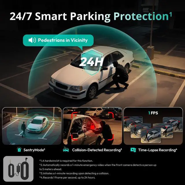 Alt view image 6 of 7 - 3K 4 Channel Dash Cam with Hardwire Kit, 24/7 Parking Mode, 360°All-Sides View, Front and Rear Inside Car Camera, 3.18Touch Screen,Night Vision Voice Control,Free 128GB Card 5.8GHz WiFi & GPS