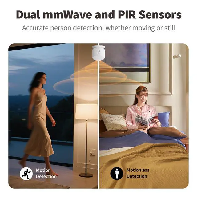 Alt view image 3 of 7 - Presence Sensor FP300 Wireless 5-in-1 Motion Sensor with mmWave | PIR, Light, Temperature & Humidity Detection, Thread & Zigbee, Supports HomeKit, Home Assistant, Alexa, Google Home