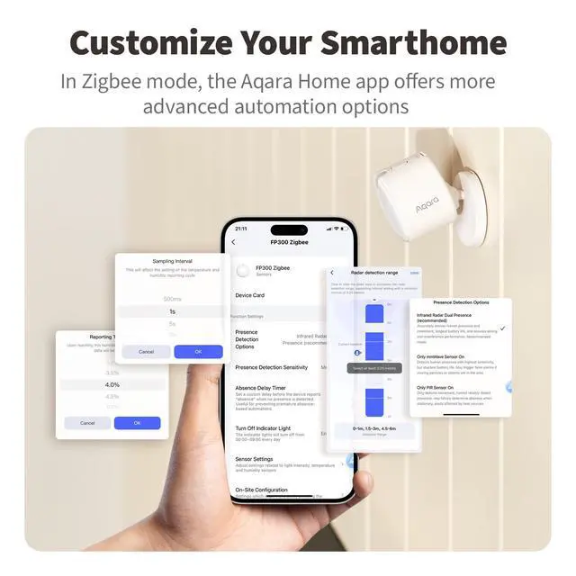 Alt view image 6 of 7 - Presence Sensor FP300 Wireless 5-in-1 Motion Sensor with mmWave | PIR, Light, Temperature & Humidity Detection, Thread & Zigbee, Supports HomeKit, Home Assistant, Alexa, Google Home