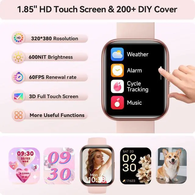 Alt view image 5 of 7 - Smart Watches for Women, 1.85" HD Smartwatch Compatible iPhone/Samsung/Android (Answer/Make), Fitness Tracker with Heart Rate/Sleep/SpO2 Monitor, Smart Watch 3ATM Waterproof, 120+ Sport Modes, Alexa