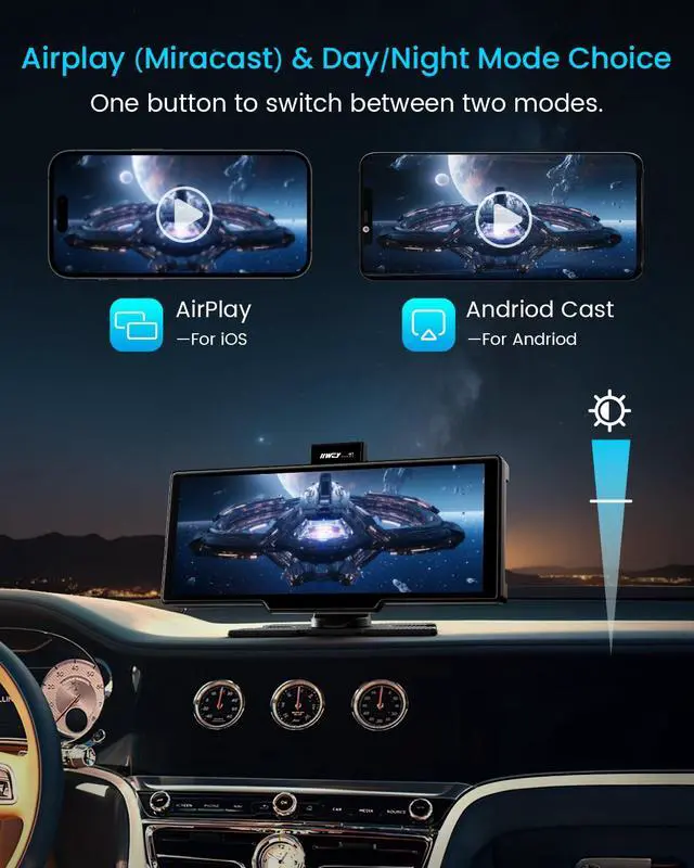 Alt view image 6 of 7 - iK7 10-Inch Wireless Apple CarPlay Screen, Android Auto, 4K Dash Cam | Portable 1600x600 60Hz touchscreen with 1080P backup camera, 64GB card, phone-based GPS, voice control and mirror link
