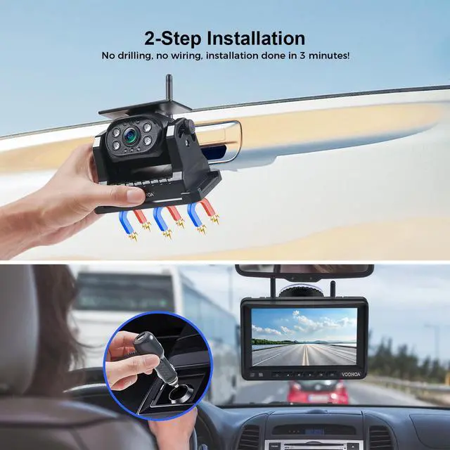 Alt view image 2 of 7 - 2 Magnetic Wireless Backup Camera with 7'' HD 1080P DVR Monitor System, 15000mAh Rechargeable Waterproof Dual Solar Reverse Camera for Hitch Towing Car Trailer Truck RV VN007