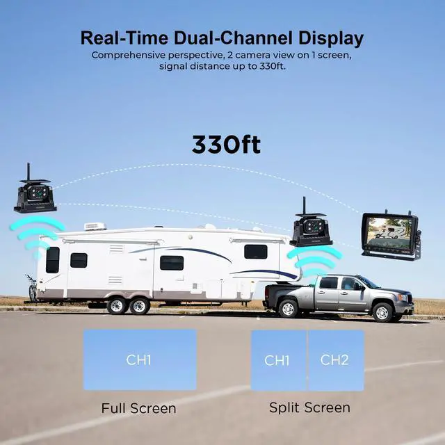 Alt view image 4 of 7 - 2 Magnetic Wireless Backup Camera with 7'' HD 1080P DVR Monitor System, 15000mAh Rechargeable Waterproof Dual Solar Reverse Camera for Hitch Towing Car Trailer Truck RV VN007