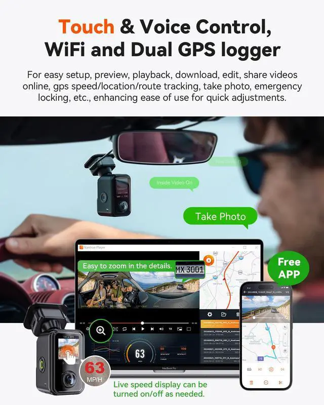 Alt view image 5 of 7 - E360 Plus All Channel Dash Cam 585° Fisheye | Dual STARVIS 2, Dual IR Night Vision, Touch Screen, Voice Control, WiFi, GPS, 24/7 Parking Mode, G-Sensor,Max 1TB