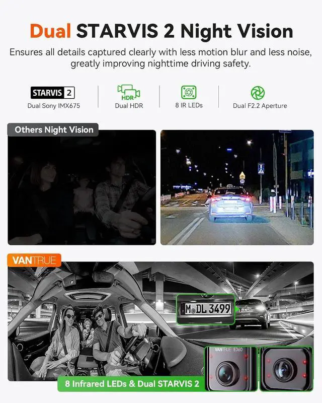 Alt view image 4 of 7 - E360 Plus All Channel Dash Cam 585° Fisheye | Dual STARVIS 2, Dual IR Night Vision, Touch Screen, Voice Control, WiFi, GPS, 24/7 Parking Mode, G-Sensor,Max 1TB