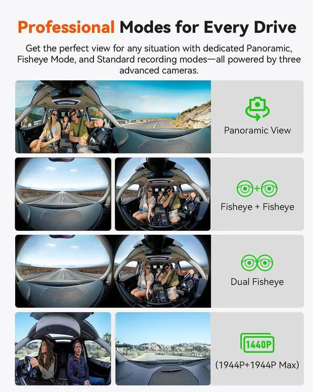 Alt view image 7 of 7 - E360 Plus All Channel Dash Cam 585° Fisheye | Dual STARVIS 2, Dual IR Night Vision, Touch Screen, Voice Control, WiFi, GPS, 24/7 Parking Mode, G-Sensor,Max 1TB